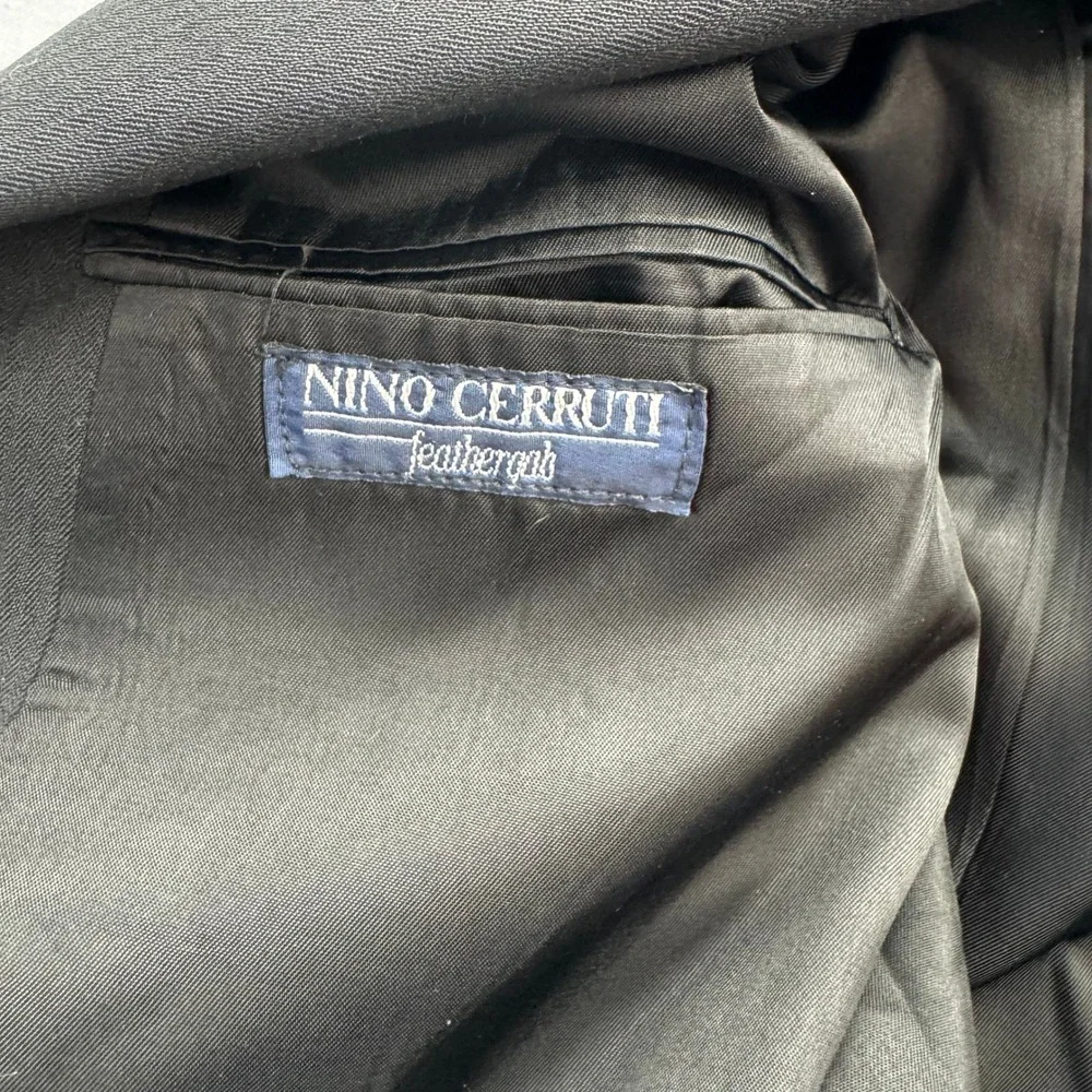 Nino Cerruti Feathergab Mens Black 100% Wool 2 Piece Suit Blazer‎ Trousers VTG